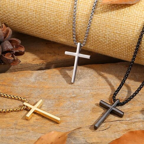 YADOCA 925 Sterling Silver Cross Necklace for Men - Silver Black Gold Mens Cross Necklaces Chain Crucifix Cross Pendant Necklaces 2.5mm Stainless Steel Cross Chain 18-22 Inch 1PCS in Saudi Arabia