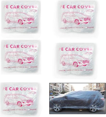 5 Pack Universal Disposable Car Covers - Waterproof Plastic Car Cover for Automobiles - Universal Vehicle Cover with Elastic Band for Sedan Outdoor Snow Rain Weather (15.74FT x 24.6FT) in Saudi Arabia