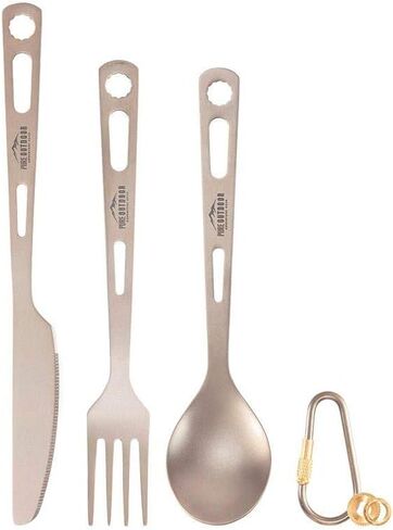 Monoprice Titanium 3-Piece Cutlery Set, Lightweight, Durable, Carabiner Included, Great for Camping, Hiking, and Traveling - Pure Outdoor Collection in Saudi Arabia