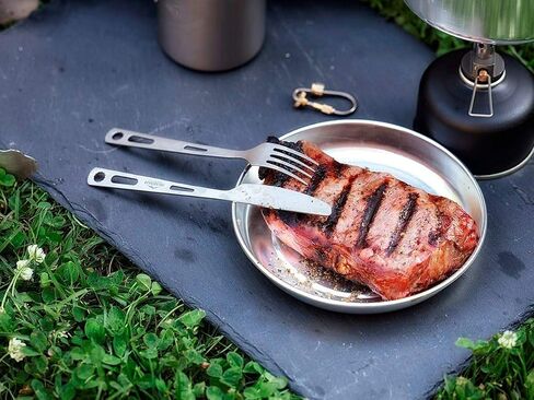 Monoprice Titanium 3-Piece Cutlery Set, Lightweight, Durable, Carabiner Included, Great for Camping, Hiking, and Traveling - Pure Outdoor Collection in Saudi Arabia