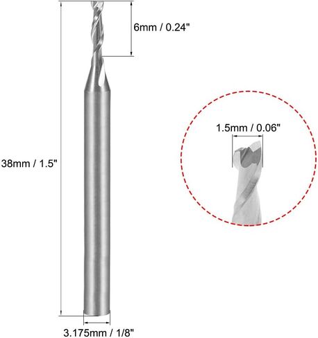 uxcell 1/8" Shank 2.0mm x 15mm Carbide End Mill CNC Router Bits 2 Flute Milling Bit for Acrylic PVC MDF Wood in Saudi Arabia