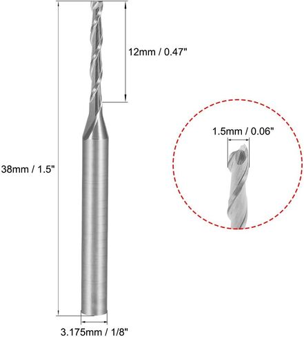 uxcell 1/8" Shank 2.0mm x 15mm Carbide End Mill CNC Router Bits 2 Flute Milling Bit for Acrylic PVC MDF Wood in Saudi Arabia