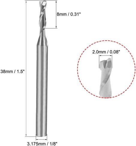 uxcell 1/8" Shank 2.0mm x 15mm Carbide End Mill CNC Router Bits 2 Flute Milling Bit for Acrylic PVC MDF Wood in Saudi Arabia