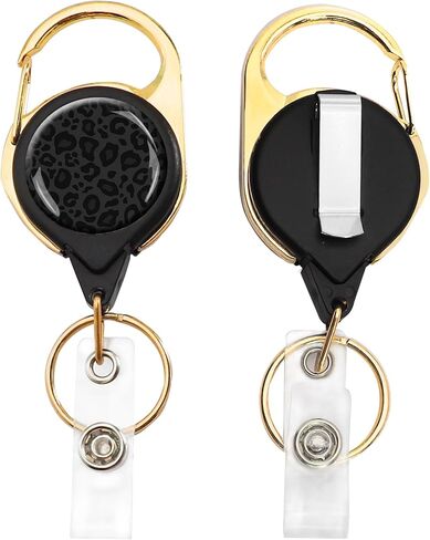 ID Badge Reel Holder, Golden Retractable Badge Holders Heavy Duty with Clip Cute Keychain for Student Teacher Nurses Doctor Office （Cute Black Polka Dot） in Saudi Arabia