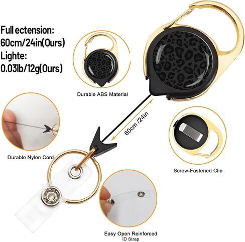ID Badge Reel Holder, Golden Retractable Badge Holders Heavy Duty with Clip Cute Keychain for Student Teacher Nurses Doctor Office （Cute Black Polka Dot） in Saudi Arabia
