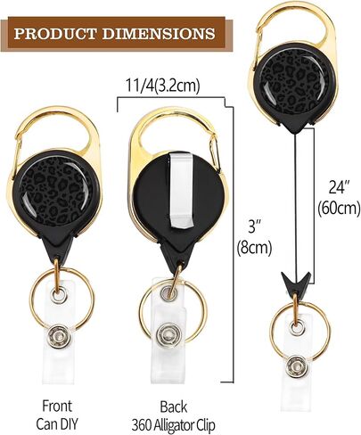 ID Badge Reel Holder, Golden Retractable Badge Holders Heavy Duty with Clip Cute Keychain for Student Teacher Nurses Doctor Office （Cute Black Polka Dot） in Saudi Arabia