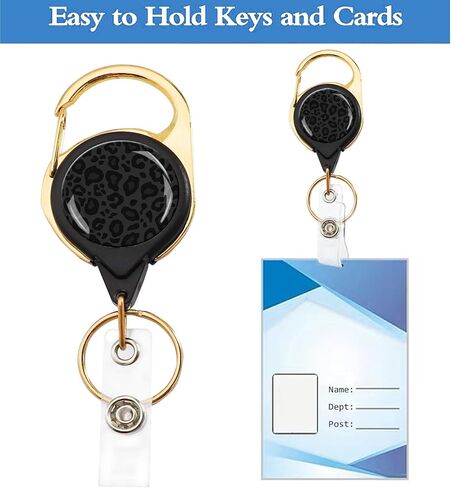 ID Badge Reel Holder, Golden Retractable Badge Holders Heavy Duty with Clip Cute Keychain for Student Teacher Nurses Doctor Office （Cute Black Polka Dot） in Saudi Arabia