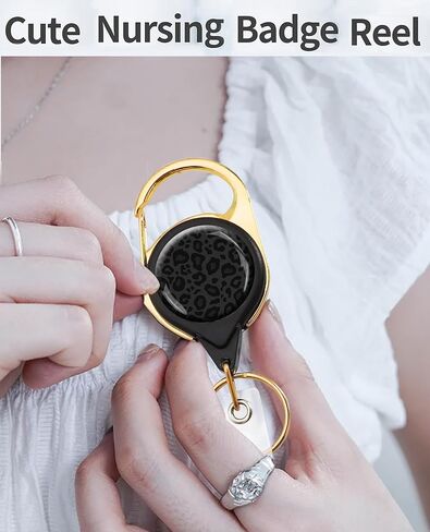 ID Badge Reel Holder, Golden Retractable Badge Holders Heavy Duty with Clip Cute Keychain for Student Teacher Nurses Doctor Office （Cute Black Polka Dot） in Saudi Arabia