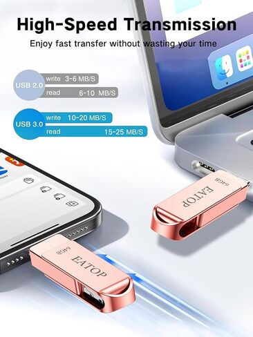 Flash Drives 64GB Intended for iPhone 15, Memory Stick Storage for Photos and Videos, USB External Memory Storage Flash Drive Compatible with iPhone iPad Android and Computers (Rose Gold) in Saudi Arabia