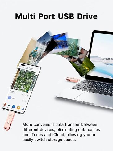 Flash Drives 64GB Intended for iPhone 15, Memory Stick Storage for Photos and Videos, USB External Memory Storage Flash Drive Compatible with iPhone iPad Android and Computers (Rose Gold) in Saudi Arabia