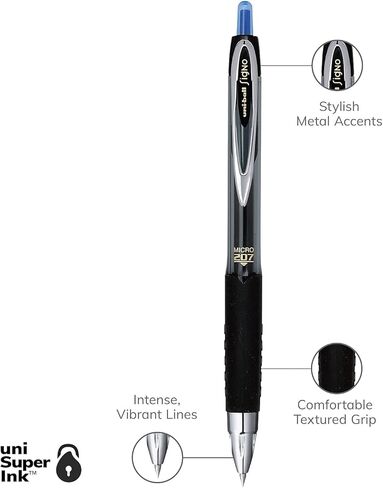 uni-ball 61256 Signo Gel 207 Roller Ball Retractable Gel Pen Blue Ink Micro Fine Dozen in Saudi Arabia