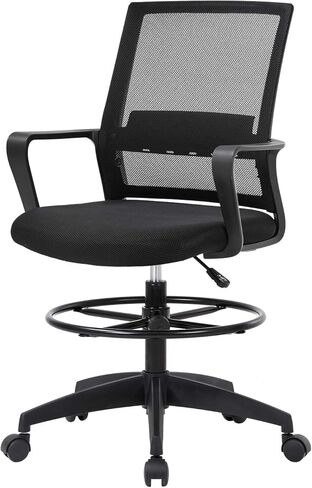 كرسي صياغة مريح من OffiClever يدعم الكمبيوتر بارتفاع شبكي قابل للتعديل وظهر عالٍ مع عجلة تنفيذية للنساء والرجال، أسود in Kuwait