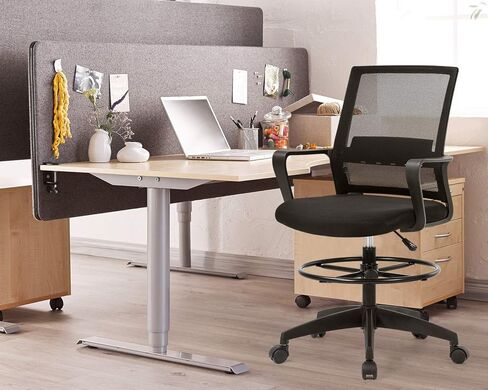 كرسي صياغة مريح من OffiClever يدعم الكمبيوتر بارتفاع شبكي قابل للتعديل وظهر عالٍ مع عجلة تنفيذية للنساء والرجال، أسود in Kuwait