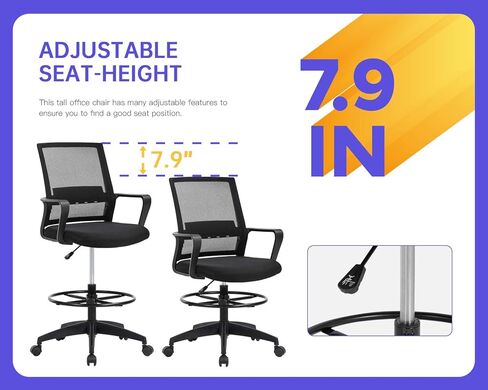 كرسي صياغة مريح من OffiClever يدعم الكمبيوتر بارتفاع شبكي قابل للتعديل وظهر عالٍ مع عجلة تنفيذية للنساء والرجال، أسود in Kuwait