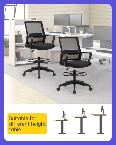 كرسي صياغة مريح من OffiClever يدعم الكمبيوتر بارتفاع شبكي قابل للتعديل وظهر عالٍ مع عجلة تنفيذية للنساء والرجال، أسود in Kuwait