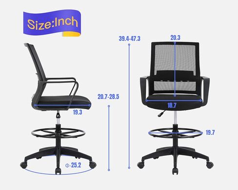كرسي صياغة مريح من OffiClever يدعم الكمبيوتر بارتفاع شبكي قابل للتعديل وظهر عالٍ مع عجلة تنفيذية للنساء والرجال، أسود in Kuwait