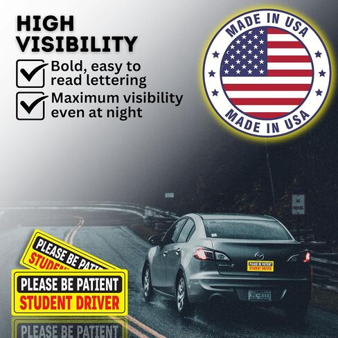 Removable Vinyl Student Driver Decals - Paint-Safe New Driver Stickers for Cars & Windows (10x4 inches - White) (3 Pack) in Saudi Arabia