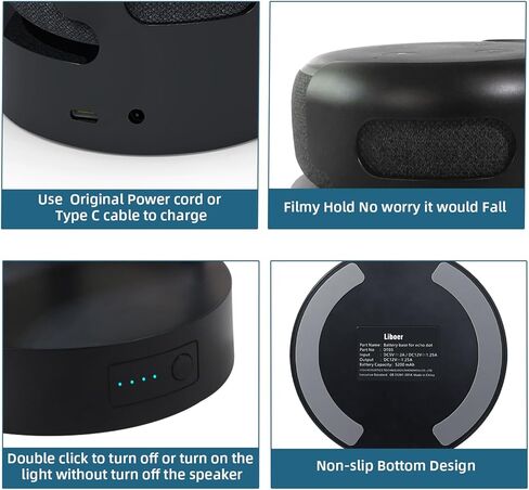 قاعدة بطارية لشاحن D0t الجيل الثالث للبطارية المحمولة لـ D0T 3rd وGoogle Mini 2 بطارية احتياطية 8 ساعات من وقت التشغيل، لا تشمل Dt 3 (أسود 5200) in Kuwait