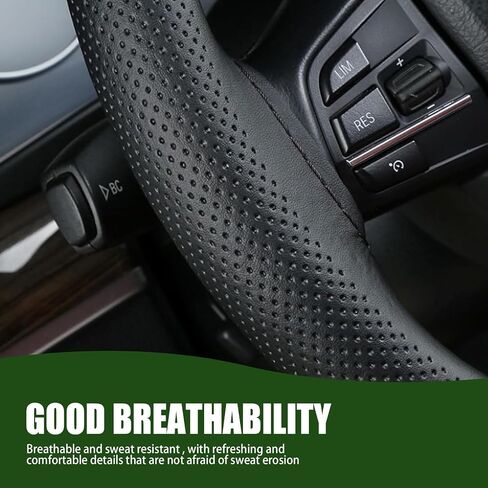 Pack-1 Car Steering Wheel Decorative Protector, Breathable Waterproof Leather Vehicle Steering Wheel Accessories, Universal 14.9In Anti-Slip DIY Automotive Steering Wheel Cover (Black) in Saudi Arabia
