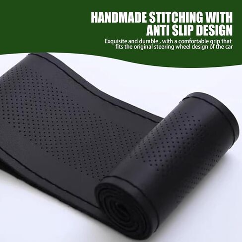 Pack-1 Car Steering Wheel Decorative Protector, Breathable Waterproof Leather Vehicle Steering Wheel Accessories, Universal 14.9In Anti-Slip DIY Automotive Steering Wheel Cover (Black) in Saudi Arabia