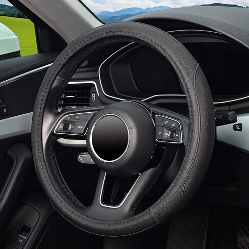 غطاء عجلة القيادة من كافيك، جلد أسود من الألياف الدقيقة، عالمي 15 بوصة، مجموعة من 2 in Kuwait