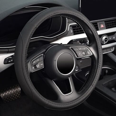 غطاء عجلة القيادة من كافيك، جلد أسود من الألياف الدقيقة، عالمي 15 بوصة، مجموعة من 2 in Kuwait