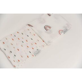 Baby Swaddle Blanket - 2 Pack | Boho Rainbows + Raindrops Set | Muslin Cotton Blend | Newborn Essentials | Boys & Girls Baby Stuff | Receiving Blanket | Rainbow Baby |