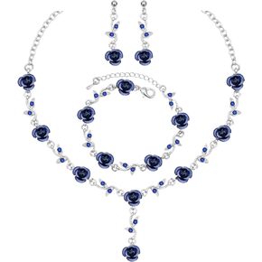 Elegant Flower Leaf Jewelry Sets Necklace Dangle Earrings Bracelet Set for Women Prom Party Costume Accessories #0929