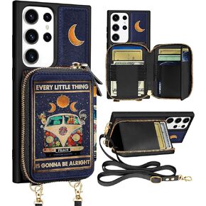 Shorogyt for Samsung Galaxy S23 Ultra Case Wallet Crossbody, RFID Blocking Card Holder Slots Designer Bus Leather Handbag Purse Phone Cases with Lanyard for S23 Ultra