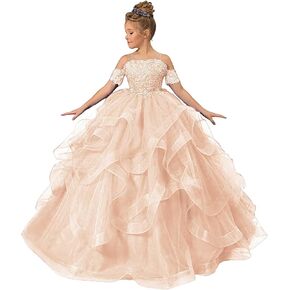Tulle Flower Girl Dresses for Wedding Lace Applique Princess Ruffles Pageant Dress Long Party Ball Gown