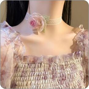 Lace Flower Choker Necklace for Women Vintage Rose Necklaces Tulle Chokers for Bride Wedding Gifts