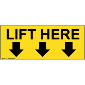 ComplianceSigns.com Lift Here (With Up Arrows) Label Decal, 5x2 in. 4-Pack Vinyl for Industrial Notices