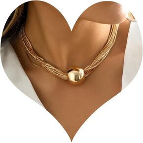 Geometric Sphere Necklace for Women Chunky Gold Choker Necklace Chains Geometric Sphere Long Necklace Jewelry