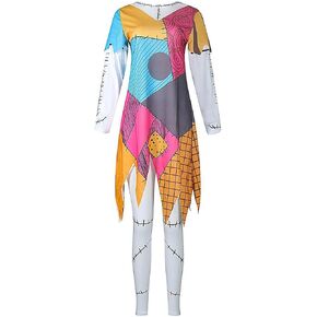 Women's Halloween Costume Long Sleeves Funny Printed Slim A-Line Dresses Christmas Party Dress for Adult Cosplay