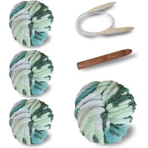 Super Soft Chenille Chunky Yarn - Green, Jumbo Fluffy Crochet Yarn - Big and Bulky Yarn for Hand Knitting, Ideal for Thick Blankets Making, 28 Yards, 8 oz Each Skein(4 Pack)