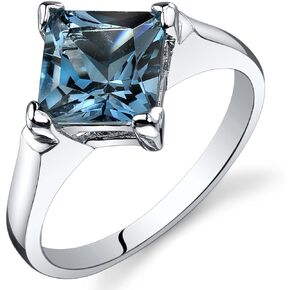 PEORA London Blue Topaz Engagement Ring for Women 925 Sterling Silver, Natural Gemstone, 2 Carats Princess Cut 7mm, Comfort Fit, Sizes 5 to 9