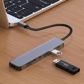 USB C Hub Multiport Adapter sd Card Reader,7 in 1 Portable Space Aluminum Dongle with 4K HDMI Output PD Power Delivery 3 USB 3.0 Ports Compatible for MacBook Pro,XPS More Type C Devices (White)