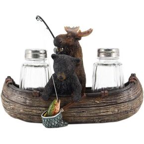 Comfy Hour Western Retro Collection Resin Moose and Bear Fishing Salt and Pepper Bottle Holder (Bottle Not Included)