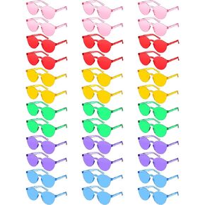 36 Pairs Colored Sunglasses Round Fun Transparent Candy Color Rimless Sunglasses Party Colored Glasses Tinted Eyewear Colorful Retro Eyeglasses for Women Men, 6 Colors