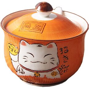 Ceramics Japanese Maneki Neko Lucky Cat Sugar Salt Pepper Storage Jar with Lid And Spoon