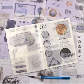 Dwpetzo Journaling Sticker Book for Adults,20 Sheets PET Transparent Aesthetic Scrapbook Stickers Ephemera for Junk Journals Supplies, Bujo, Planners
