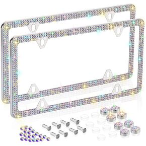 إطارات لوحة ترخيص SAVORI Bling من الفولاذ المقاوم للصدأ 4 فتحات 3 صفوف تصميم نحيف مع أغطية لوحة ترخيص السيارة اللطيفة للنساء والفتيات وإكسسوارات السيارات للمركبات الأمريكية (عبوة واحدة، وردي)
