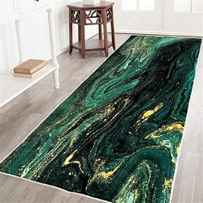 Green Runner Rug 2x6,Abstract Pour Painting Liquid Marble Dark Green Teal Painting Gold Accent Art Print,Throw Accent Area Rug Non Slip Washable Runner Carpet for Entryway Hallway Laundry Bedroom