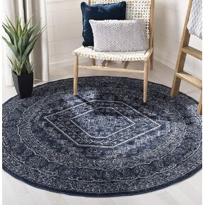 SAFAVIEH Adirondack Collection Area Rug - 8' Round, Navy & Ivory, Oriental Medallion Design, Non-Shedding & Easy Care, Ideal for High Traffic Areas in Living Room, Bedroom (ADR108N)