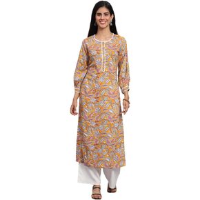 Tissu Women's Yellow & Pink Printed Kurta with Palazzo