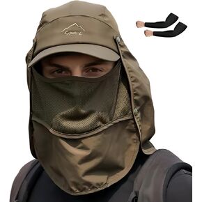 قبعة كوموريبي الشمسية للرجال والنساء، قبعة صيد بعامل حماية من الأشعة فوق البنفسجية 50+ غطاء حماية للرقبة، غطاء للوجه في الهواء الطلق للتنزه سيرًا على الأقدام والجري in Kuwait