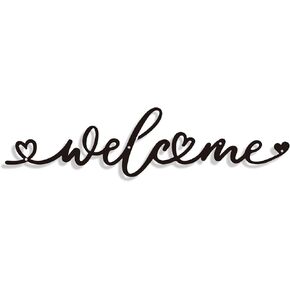 House Metal Wall Decor, Welcome Metal Wall Art Sign, Welcome Wall Decor Word Sign, Black Wall Art Sign for Front Door, Farmhouse, Rustic Home, 12 x 3 Inches Wall Decorations