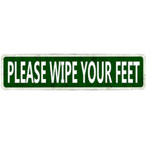 يرجى مسح قدميك علامة الشارع علامة القصدير المعدنية، امسح قدميك ديكور الحائط للمنزل والمكتب المرآب رجل الكهف علامة جودة اللوحة 16 × 4 بوصة in Kuwait