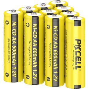 PKCELL 10 حزمة AA 1.2 فولت 600 مللي أمبير بطارية NICD قابلة لإعادة الشحن للأضواء الشمسية (10 قطع)