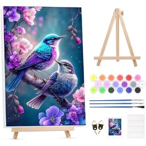 Paint by Numbers Kit for Adults with Framed Canvas&Wooden Easel, DIY Acrylic Paint by Numbers Kits for Adults Beginner, Birds Drawing Paintwork Arts and Crafts for Home Wall Decor, 12x16inch